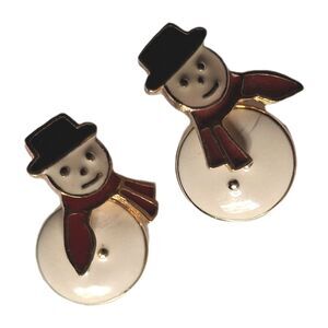 1990s Avon Articulated Enamel Moveable Snowman Gold Plate Surgical Post Earring